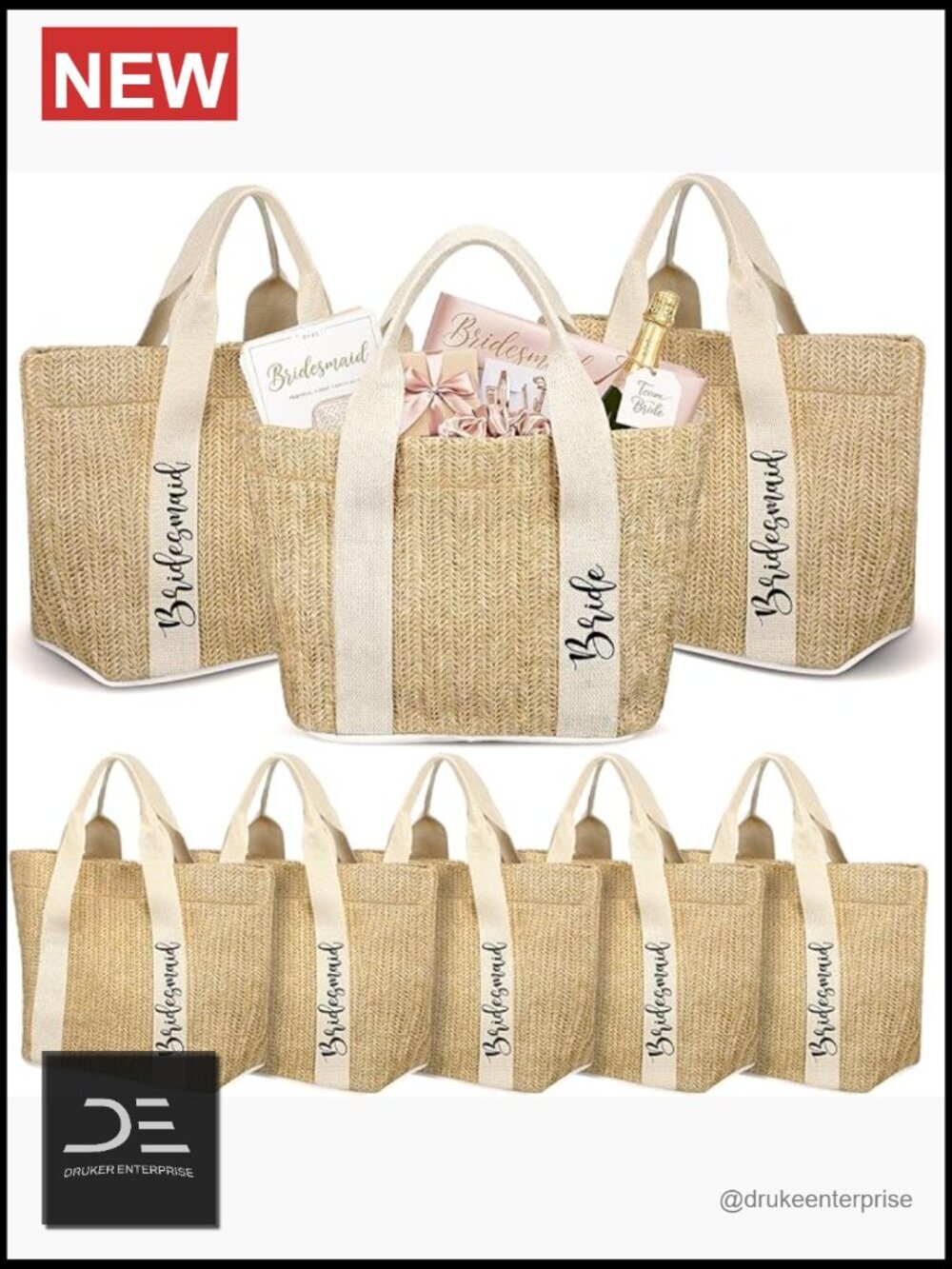 8 Pcs Bachelorette Beach Tote Bag Straw Bride Bags Bridal Party Gift Wedding